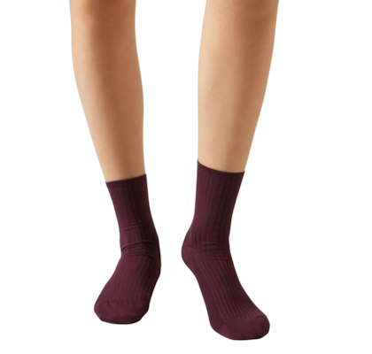 Meia Curta Canelada Em Algodão - Bordô