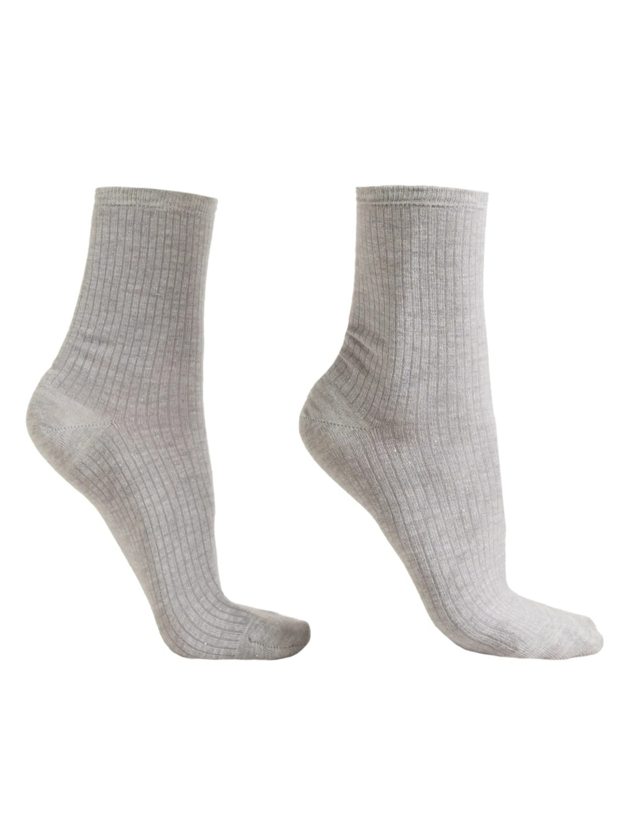 Meia Curta Canelada Em Algodão - Cinza