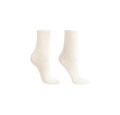 Meia Curta Canelada Em Algodão - Off-White