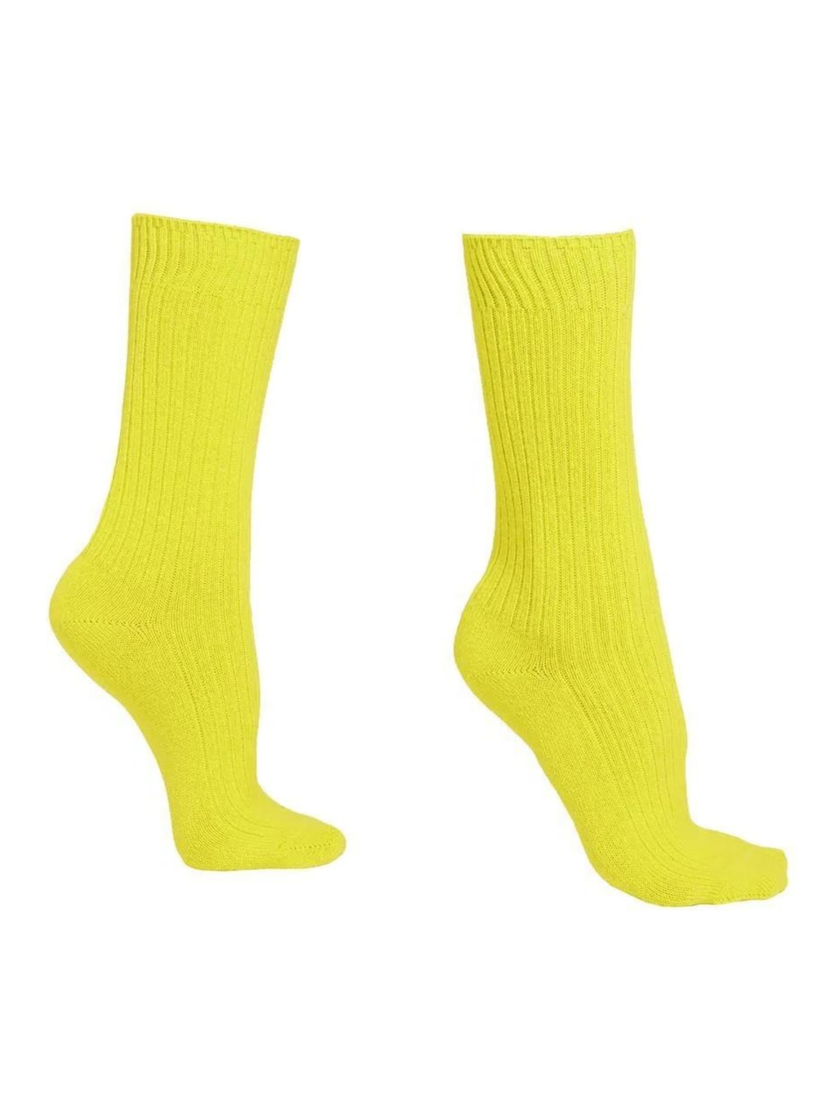 Meia Curta Canelada Em Lã e Cashmere - Amarelo