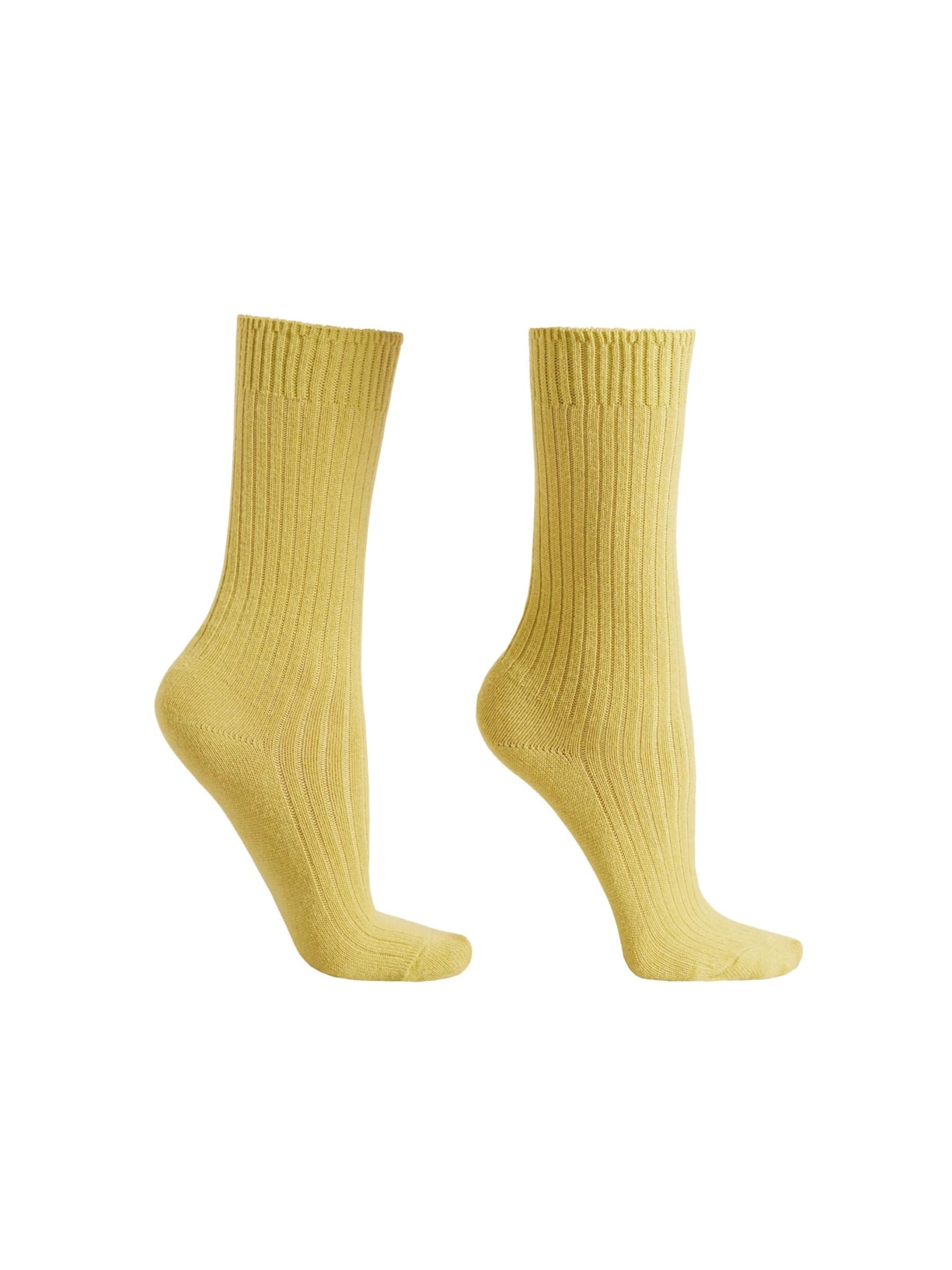 Meia Curta Canelada Em Lã e Cashmere Amarelo Calzedonia