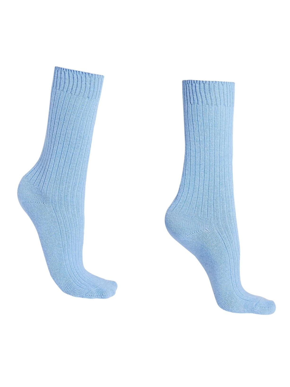 Meia Curta Canelada Em Lã e Cashmere - Azul