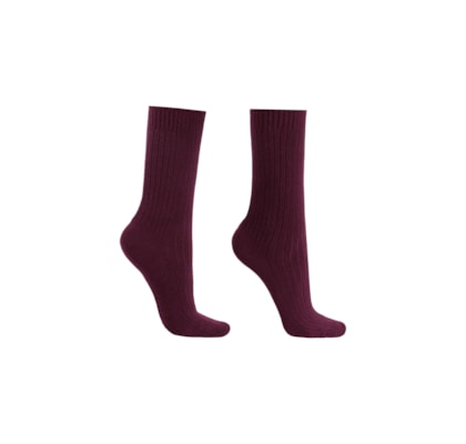 Meia Curta Canelada Em Lã e Cashmere - Bordô