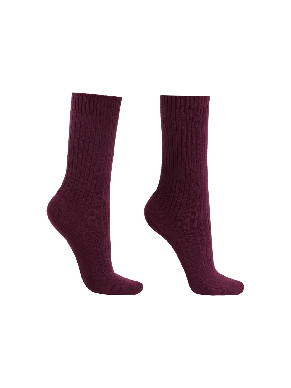 Meia Curta Canelada Em Lã e Cashmere - Bordô