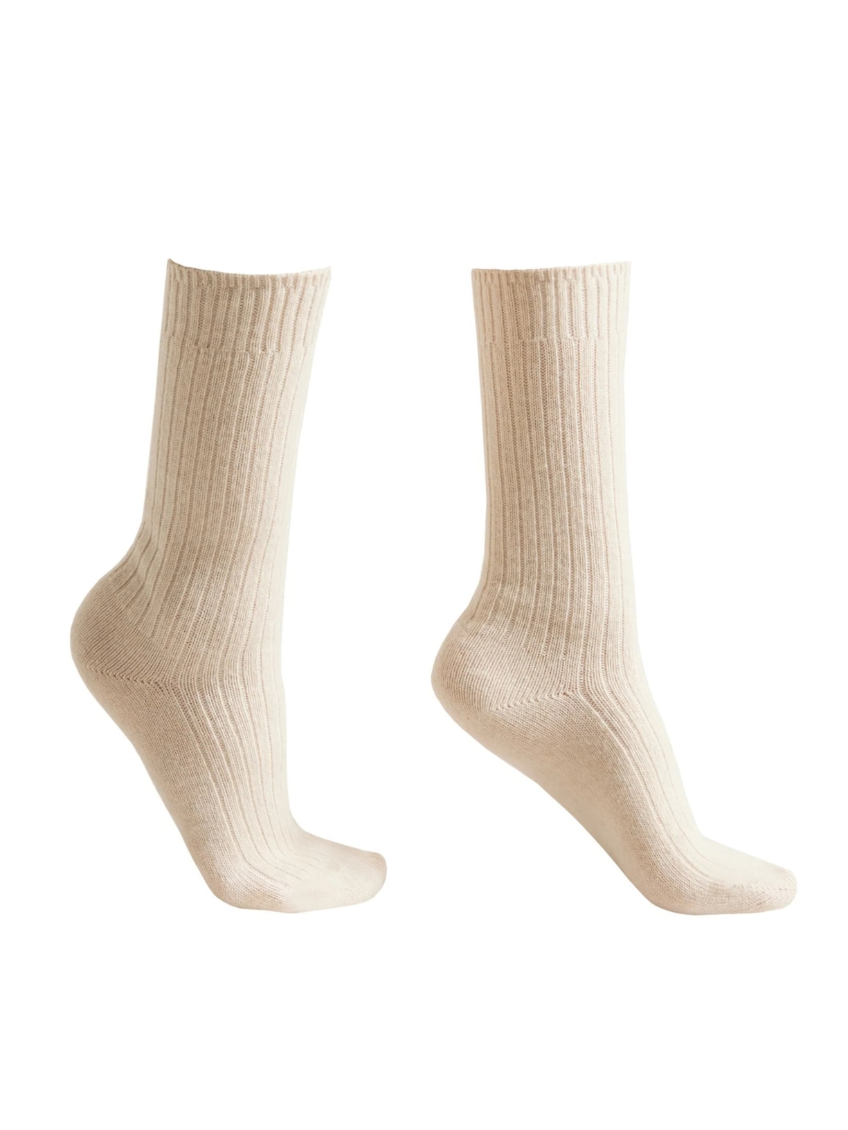 Meia Curta Canelada Em Lã e Cashmere - Branco