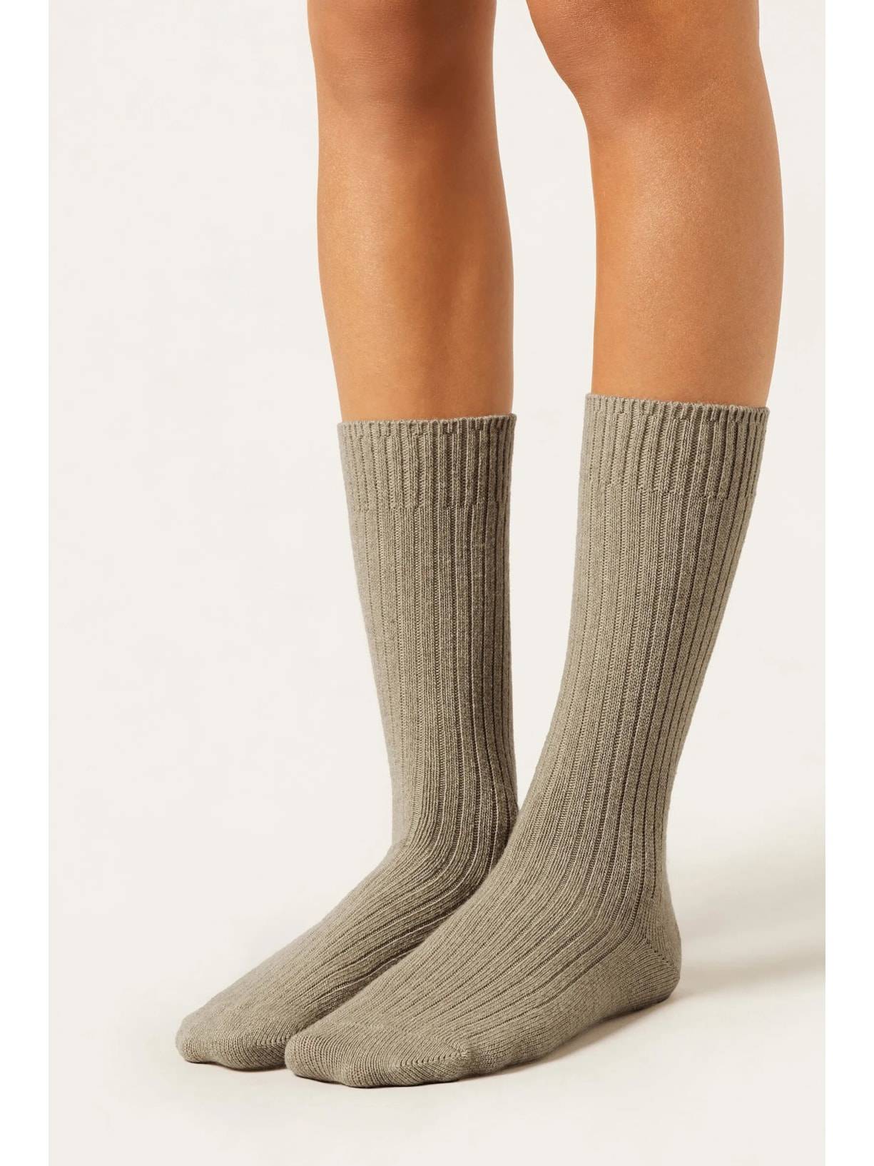 Meia Curta Canelada Em Lã e Cashmere Cinza Calzedonia