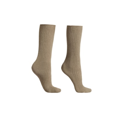 Meia Curta Canelada Em Lã e Cashmere - Cinza