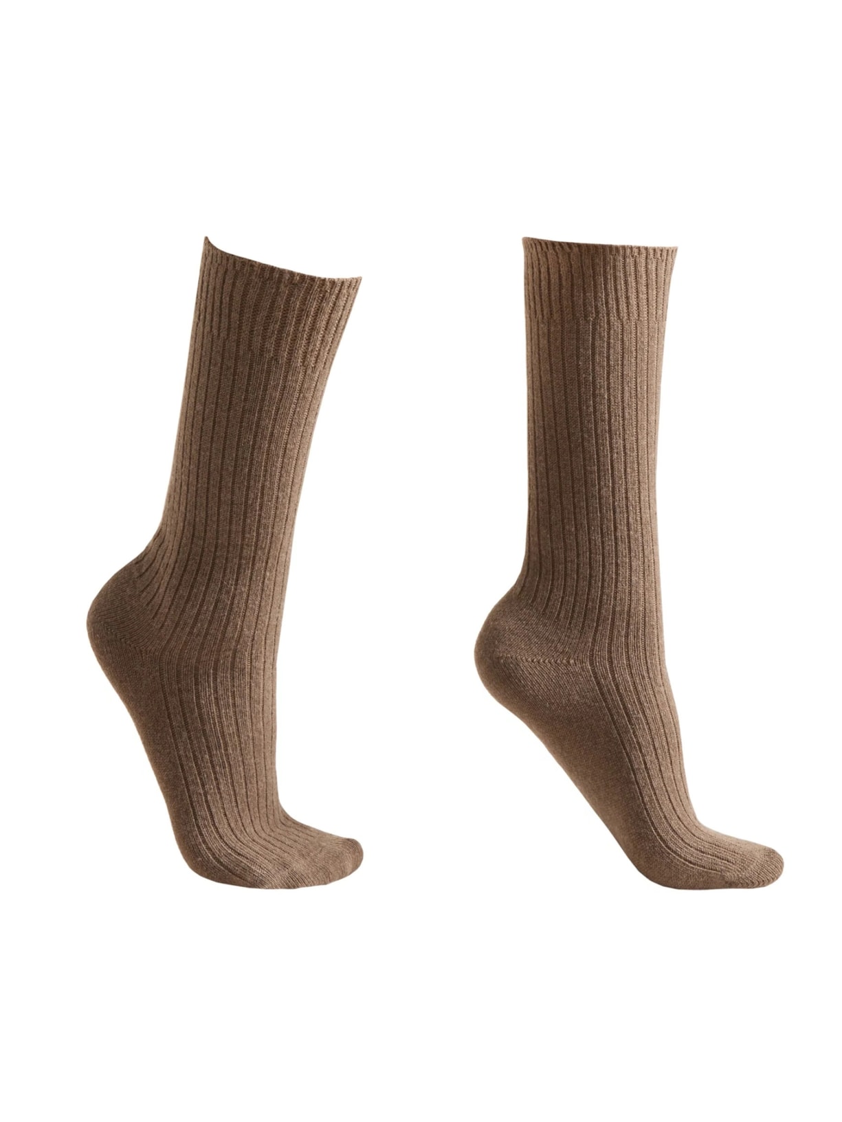 Meia Curta Canelada Em Lã e Cashmere - Marrom