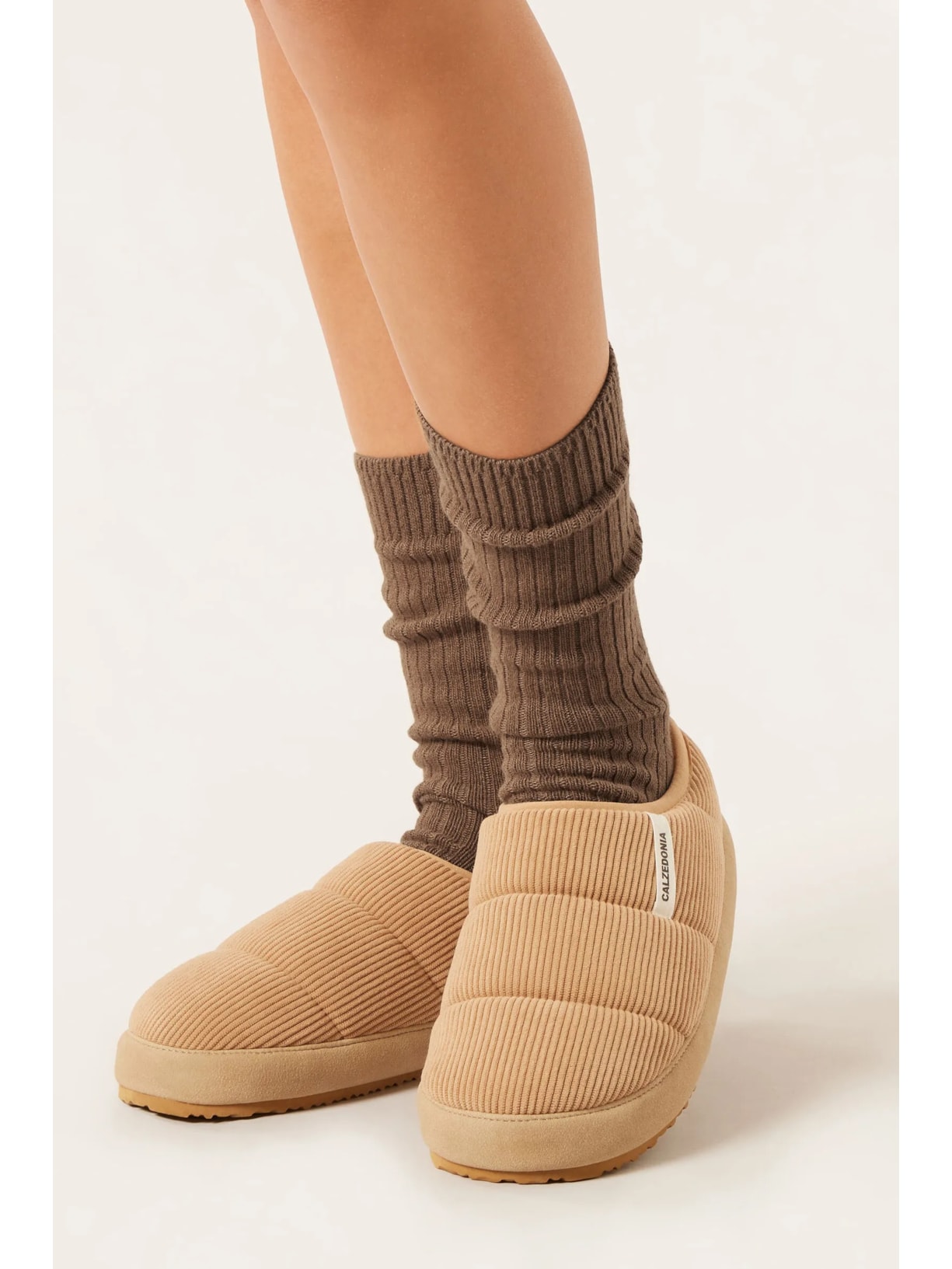 Meia Curta Canelada Em Lã e Cashmere Marrom Calzedonia