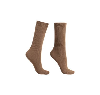 Meia Curta Canelada Em Lã e Cashmere - Marrom