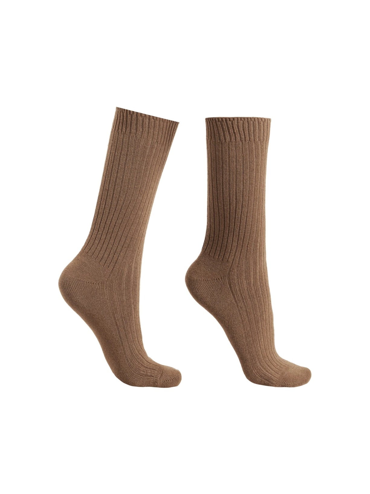 Meia Curta Canelada Em Lã e Cashmere - Marrom