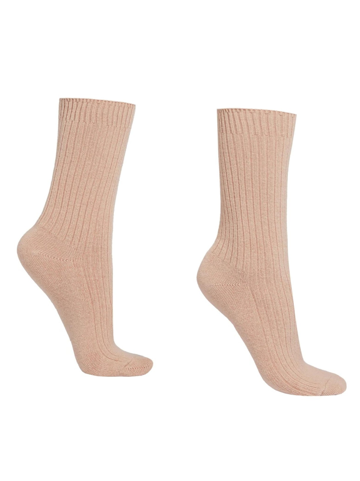 Meia Curta Canelada Em Lã e Cashmere - Rosa