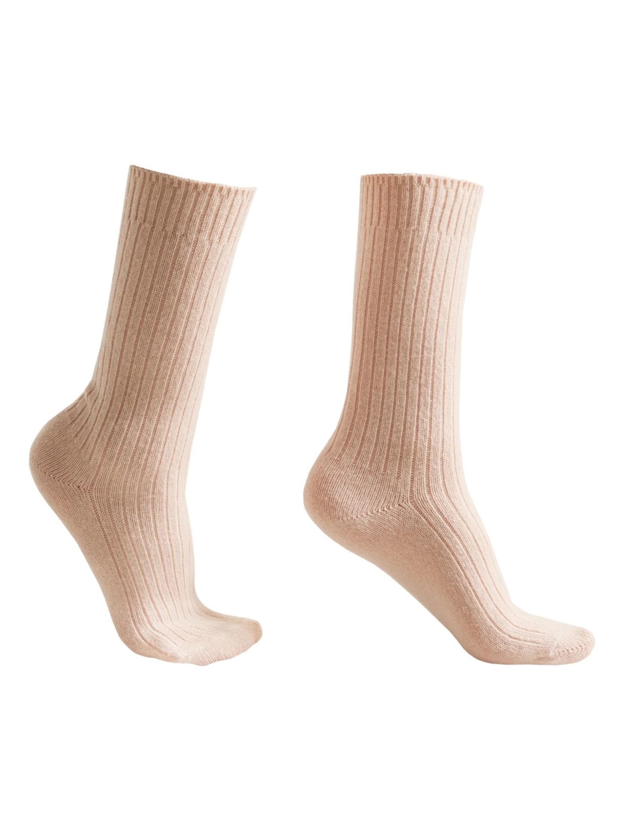 Meia Curta Canelada Em Lã e Cashmere - Rosa