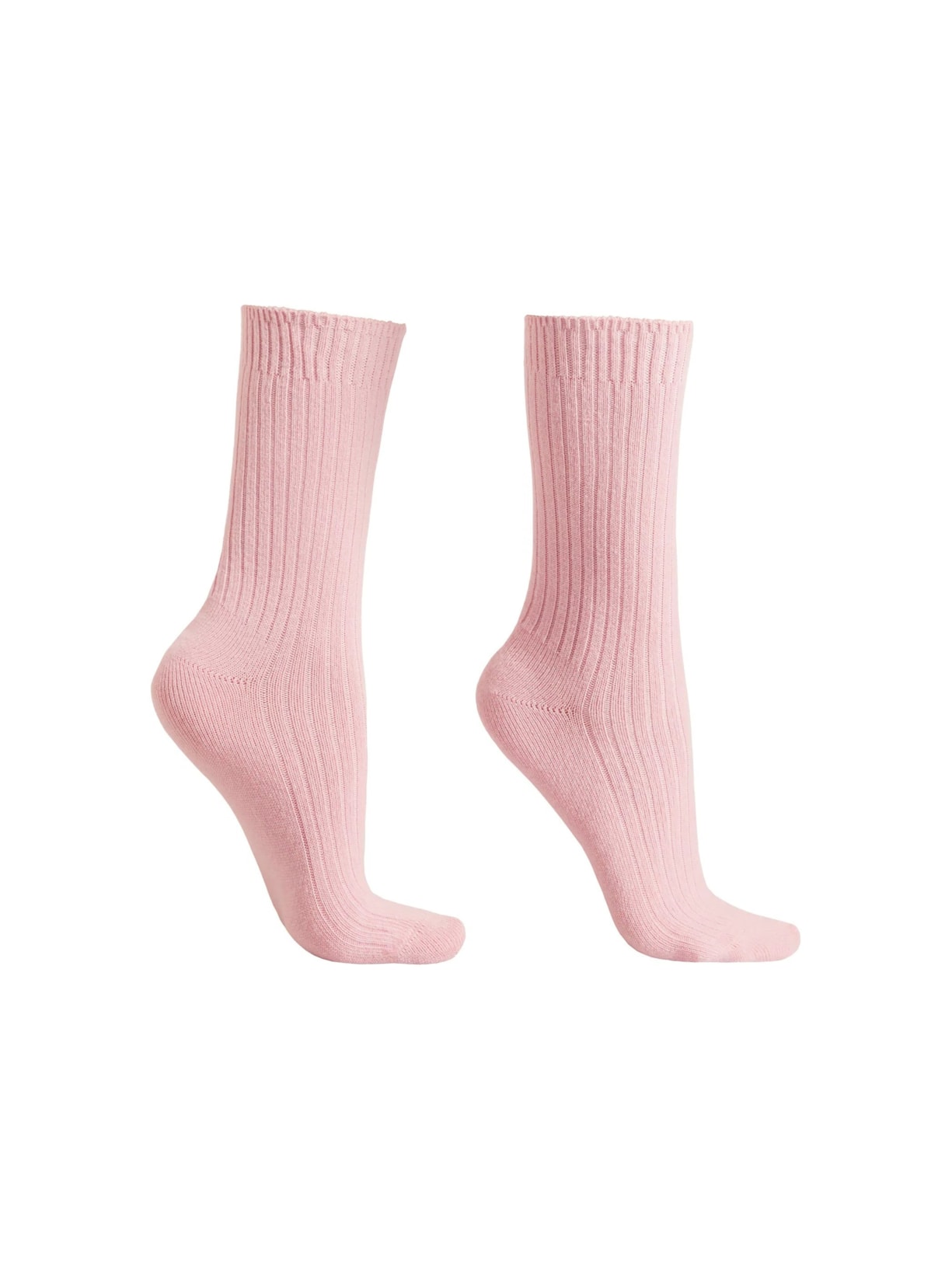 Meia Curta Canelada Em Lã e Cashmere - Rosa