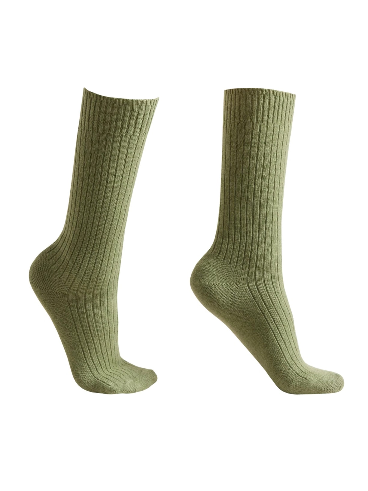 Meia Curta Canelada Em Lã e Cashmere - Verde