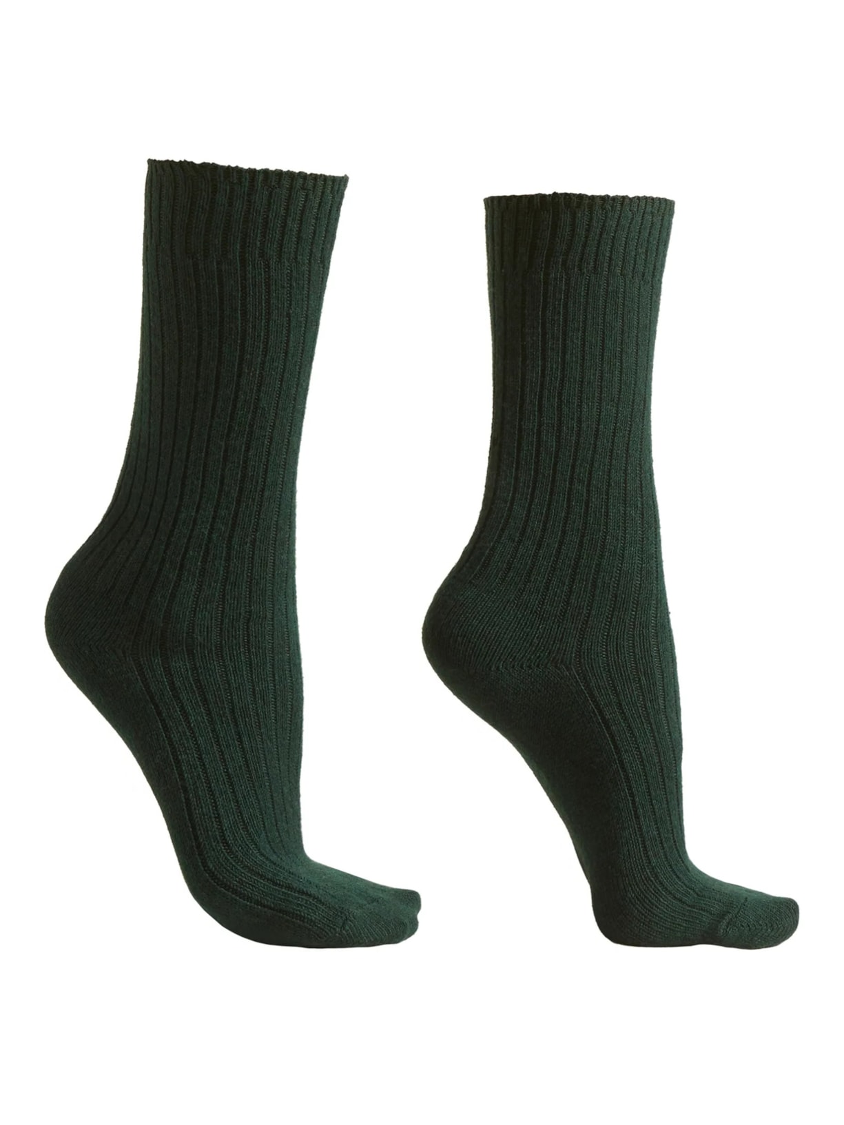 Meia Curta Canelada Em Lã e Cashmere - Verde