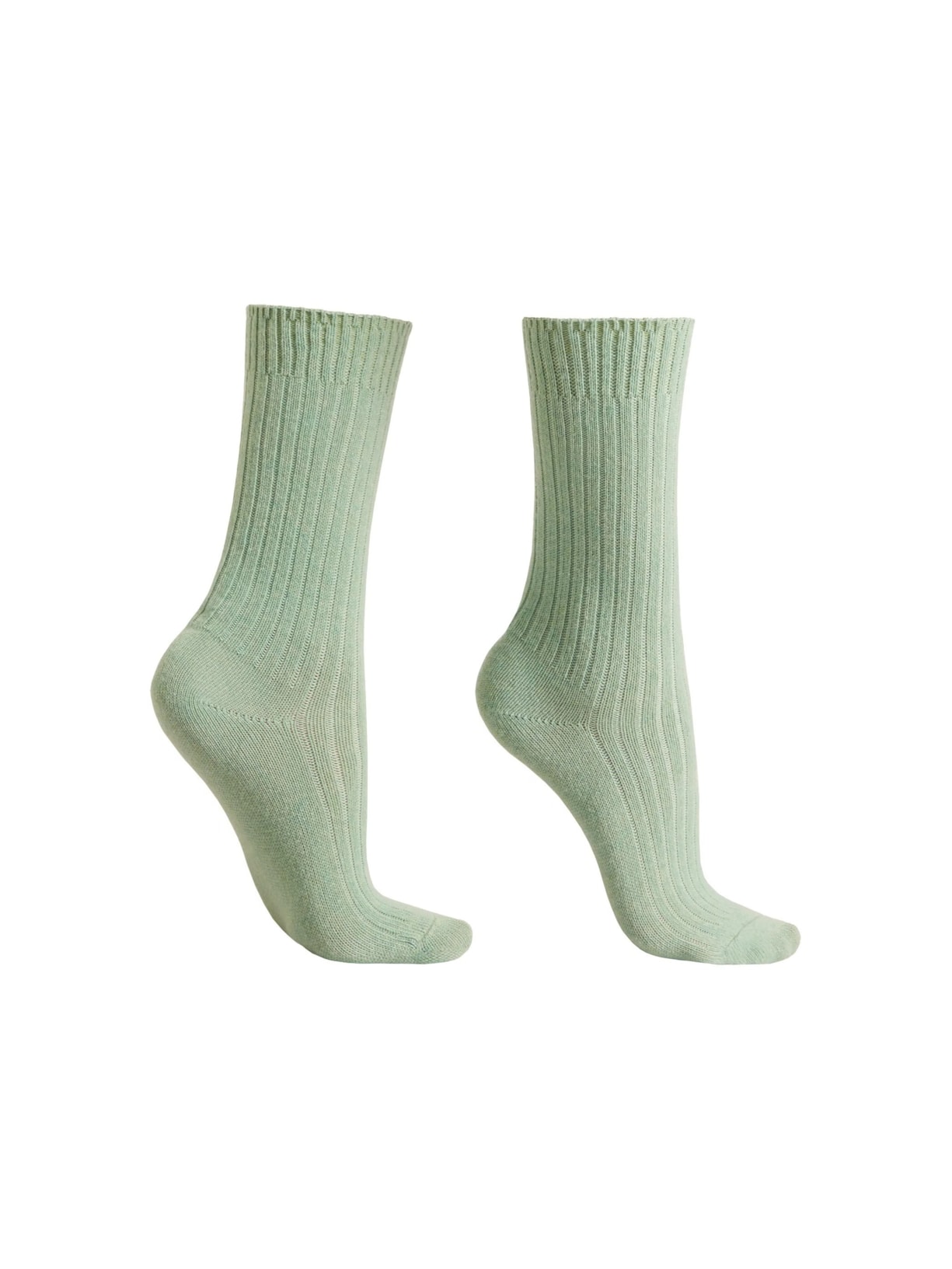 Meia Curta Canelada Em Lã e Cashmere - Verde