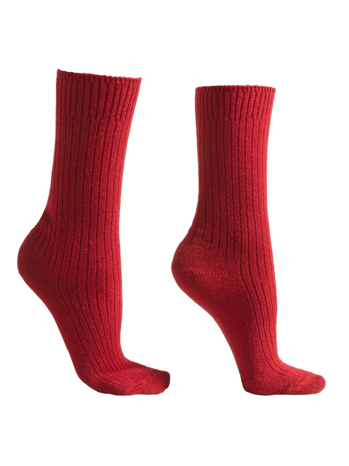 Meia Curta Canelada Em Lã e Cashmere - Vermelho