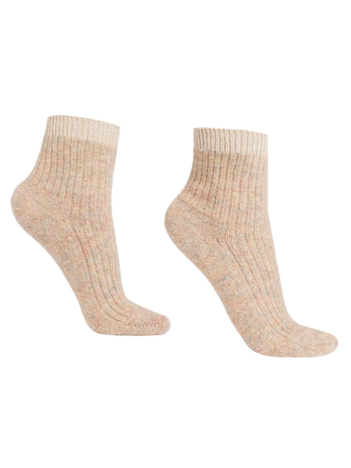 Meia Curta Canelada Em Lã e Glitter - Bege