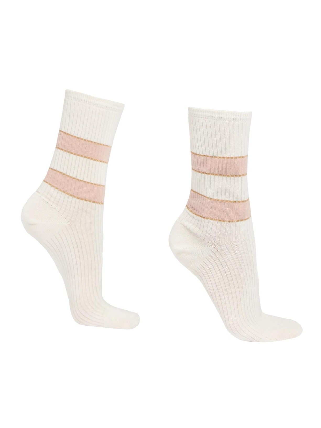 Meia Curta Canelada Listrada - Marrom