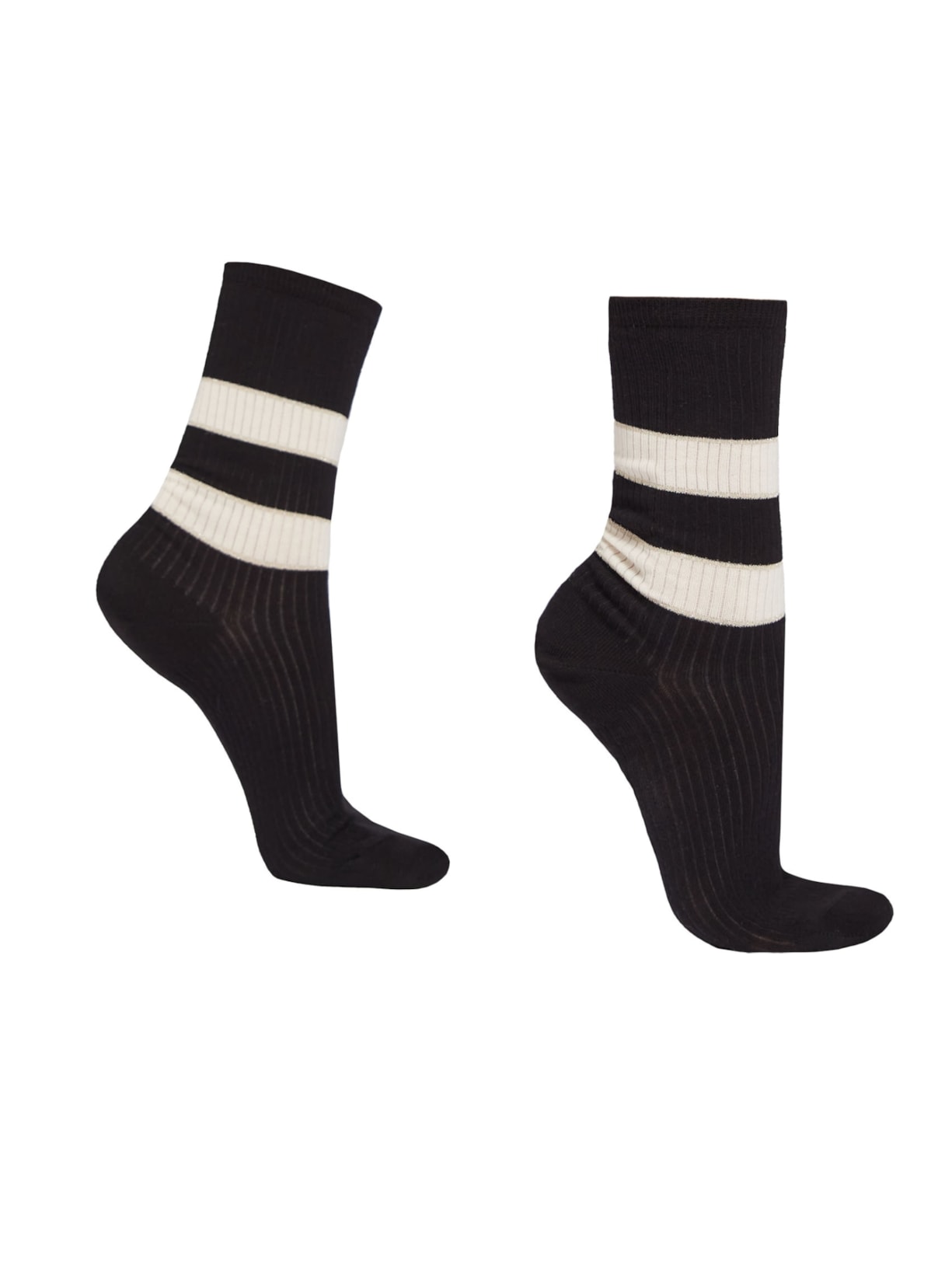 Meia Curta Canelada Listrada - Preto