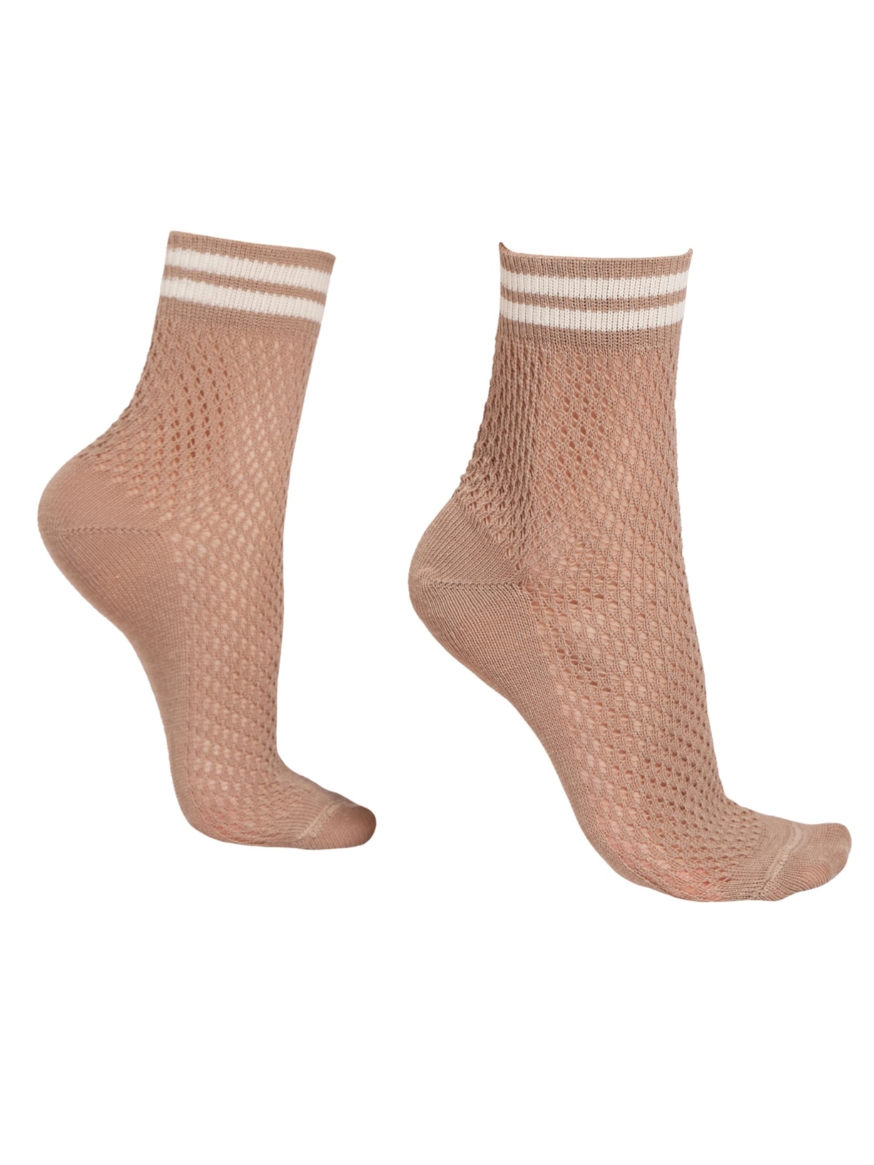 Meia Curta Com Acabamento Perfurado - Bege