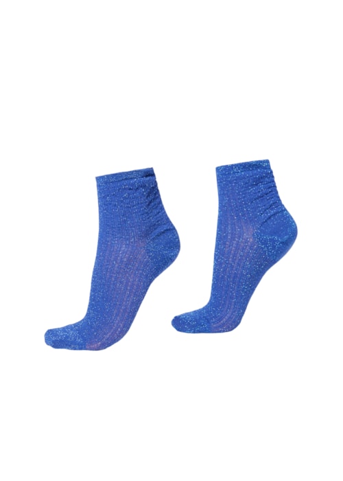 Meia Curta Com Acabamento Perfurado Metálico - Azul