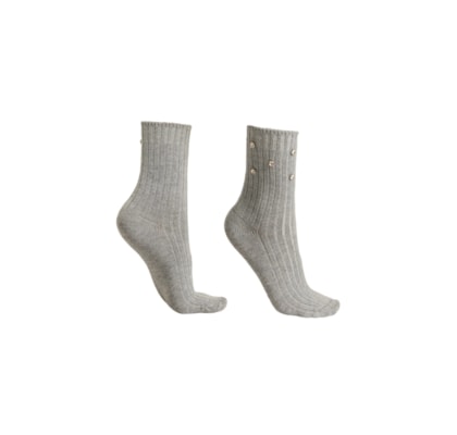 Meia Curta Com Aplicações - Cinza