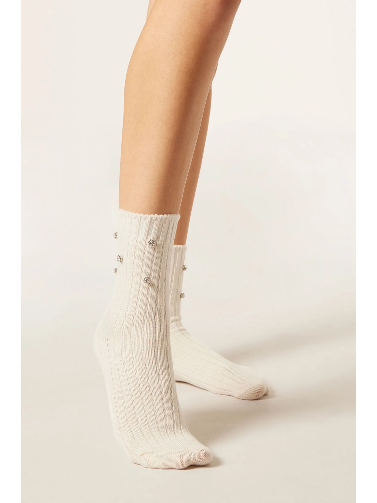 Meia Curta Com Aplicações Off-White Calzedonia