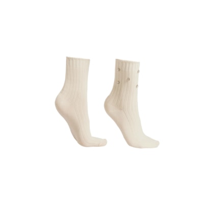 Meia Curta Com Aplicações - Off-White
