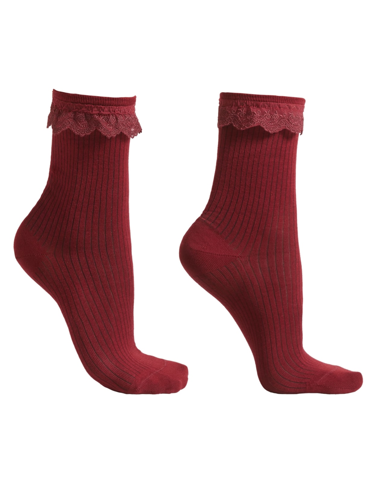 Meia Curta Com Babado Em Renda - Vermelho