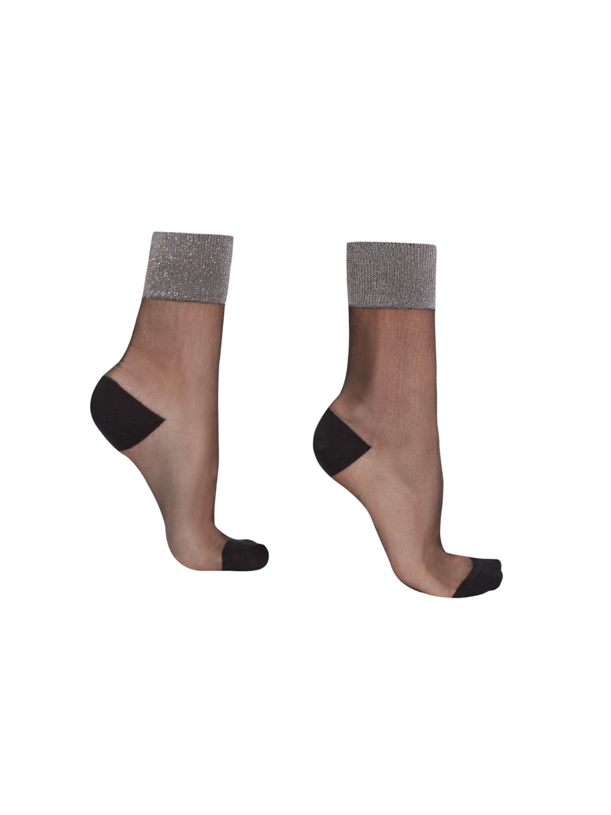 Meia Curta Com Borda De Glitter - Preto