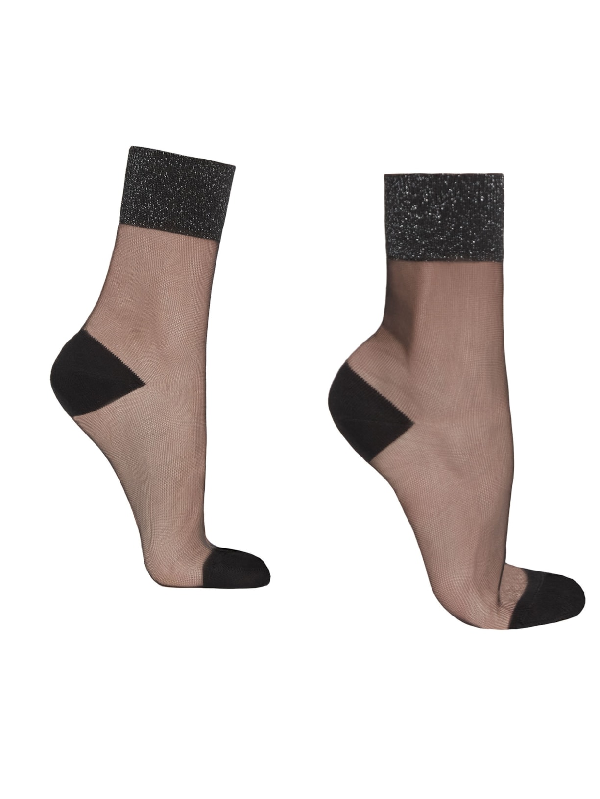 Meia Curta Com Borda De Glitter - Preto