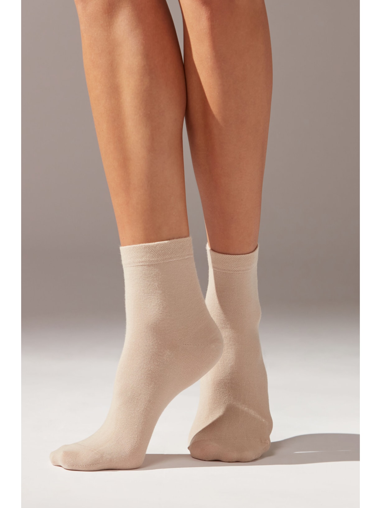 Meia Curta Com Borda Trabalhada Bege Calzedonia