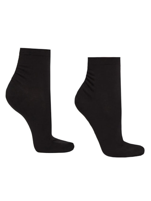 Meia Curta Com Borda Trabalhada - Preto