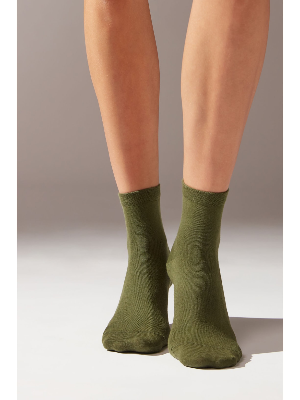 Meia Curta Com Borda Trabalhada Verde Calzedonia