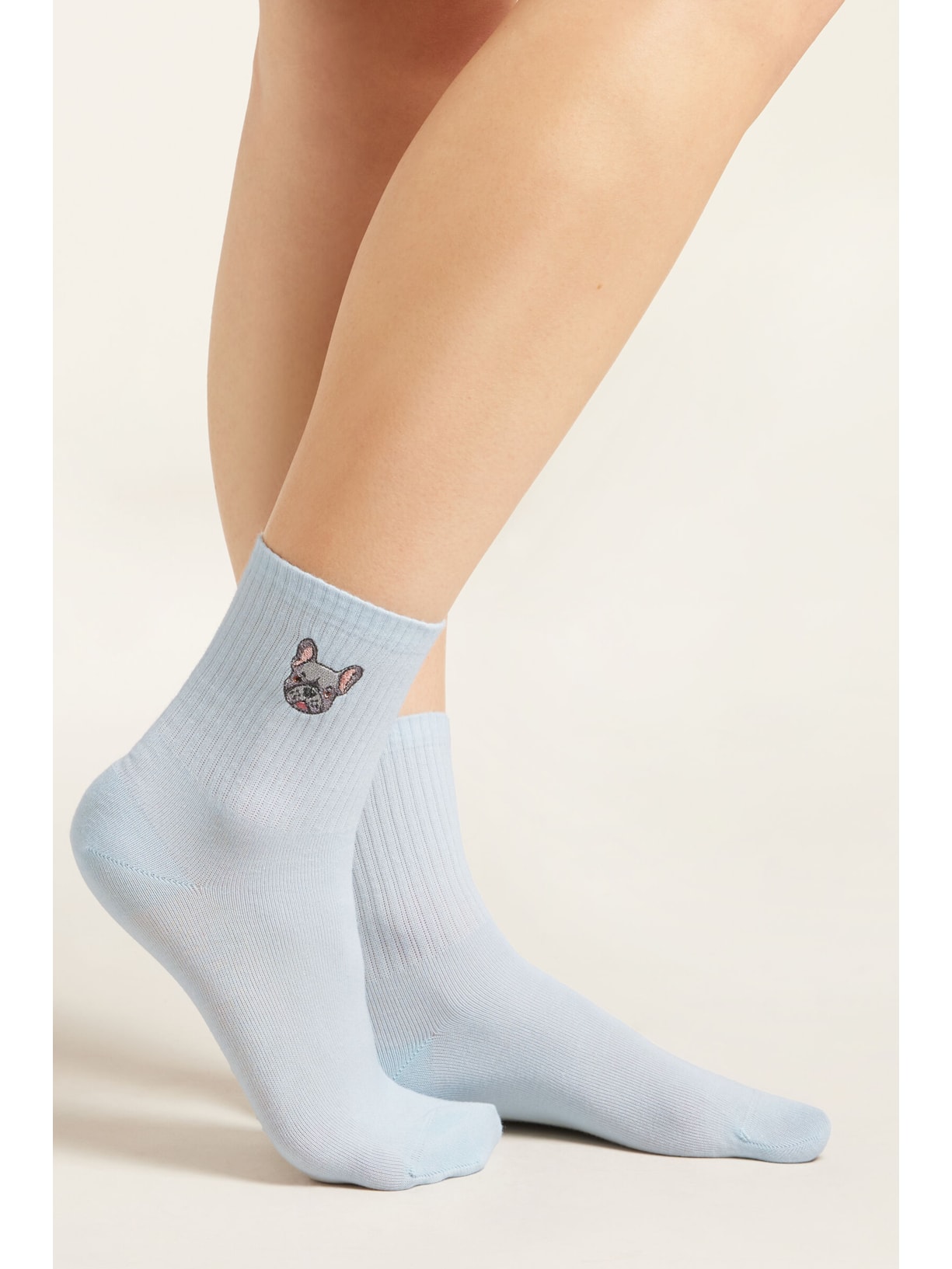 Meia Curta Com Bordado Dogs Azul Calzedonia