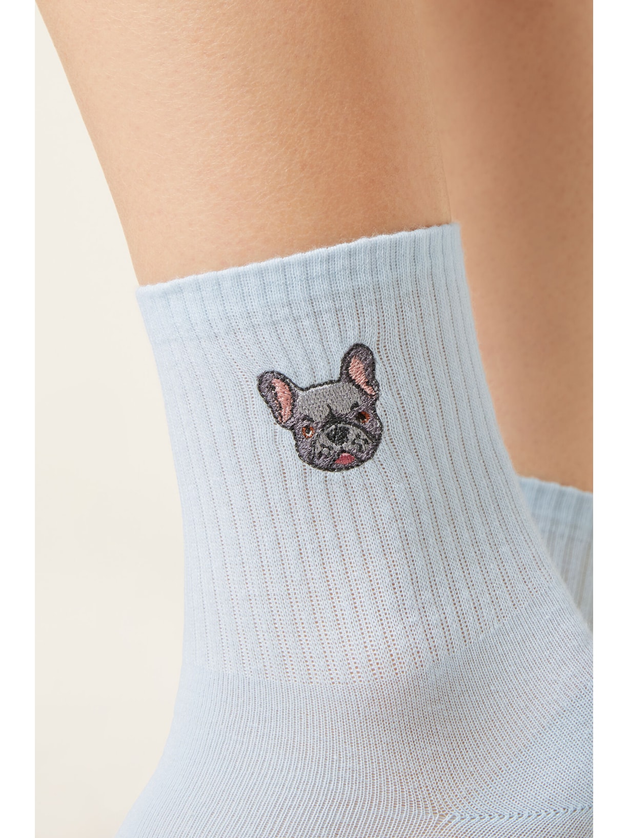 Meia Curta Com Bordado Dogs Azul Calzedonia
