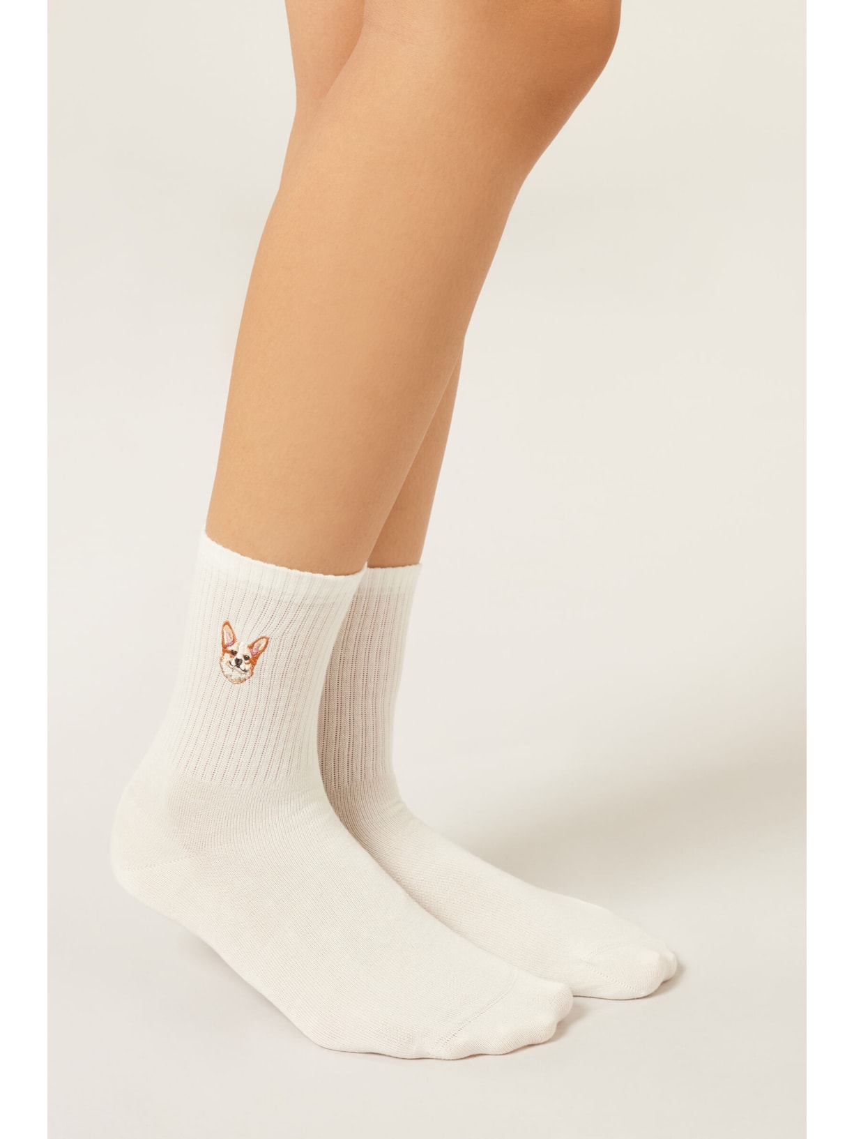 Meia Curta Com Bordado Dogs Branco Calzedonia