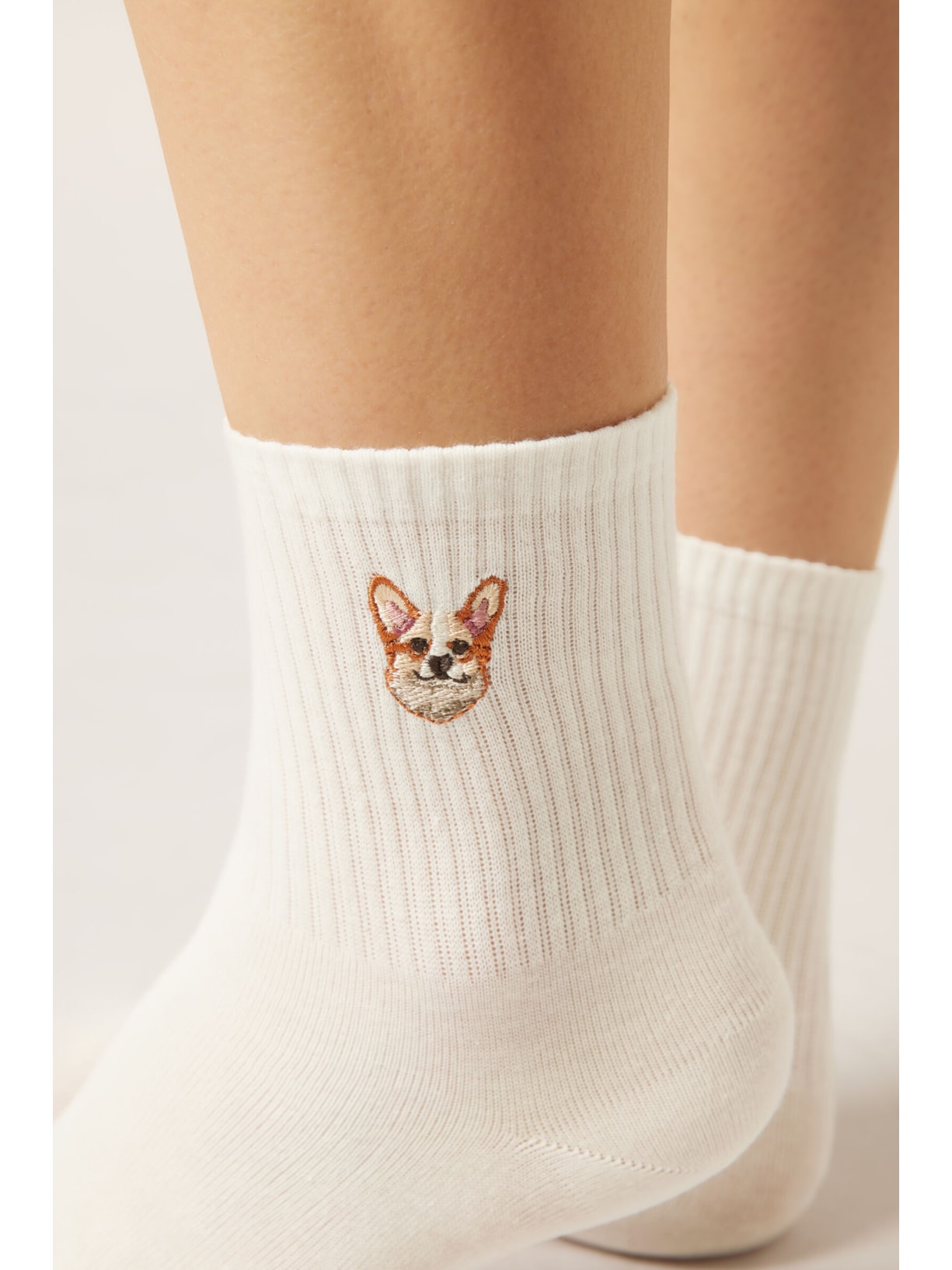 Meia Curta Com Bordado Dogs Branco Calzedonia