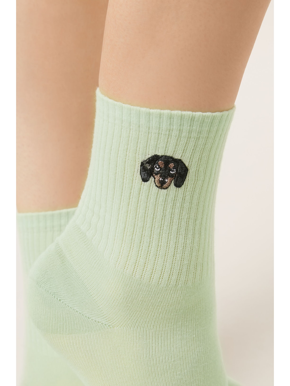 Meia Curta Com Bordado Dogs Verde Calzedonia
