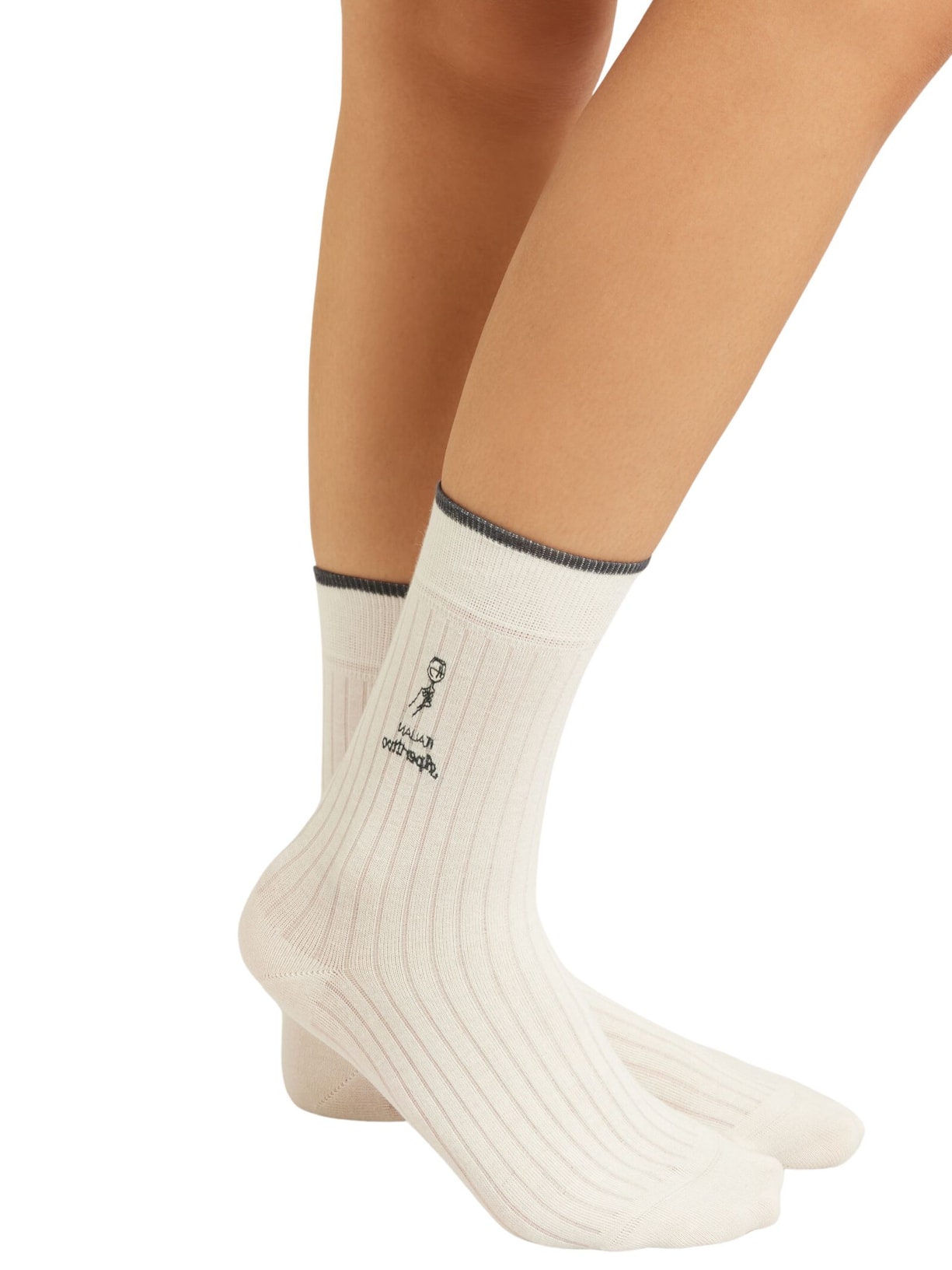 Meia Curta Com Bordado Estilo Italiano Branco Calzedonia
