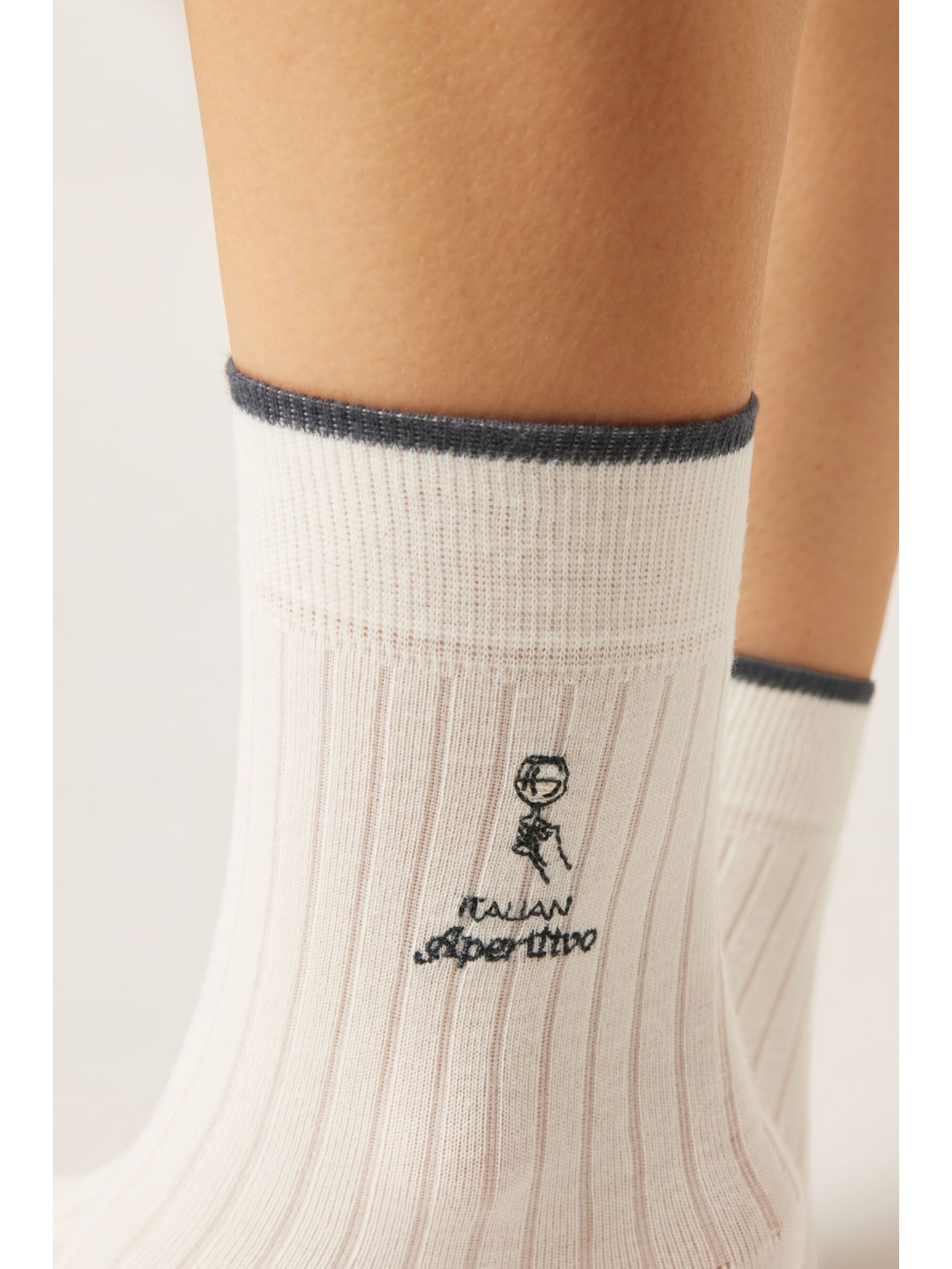 Meia Curta Com Bordado Estilo Italiano Branco Calzedonia