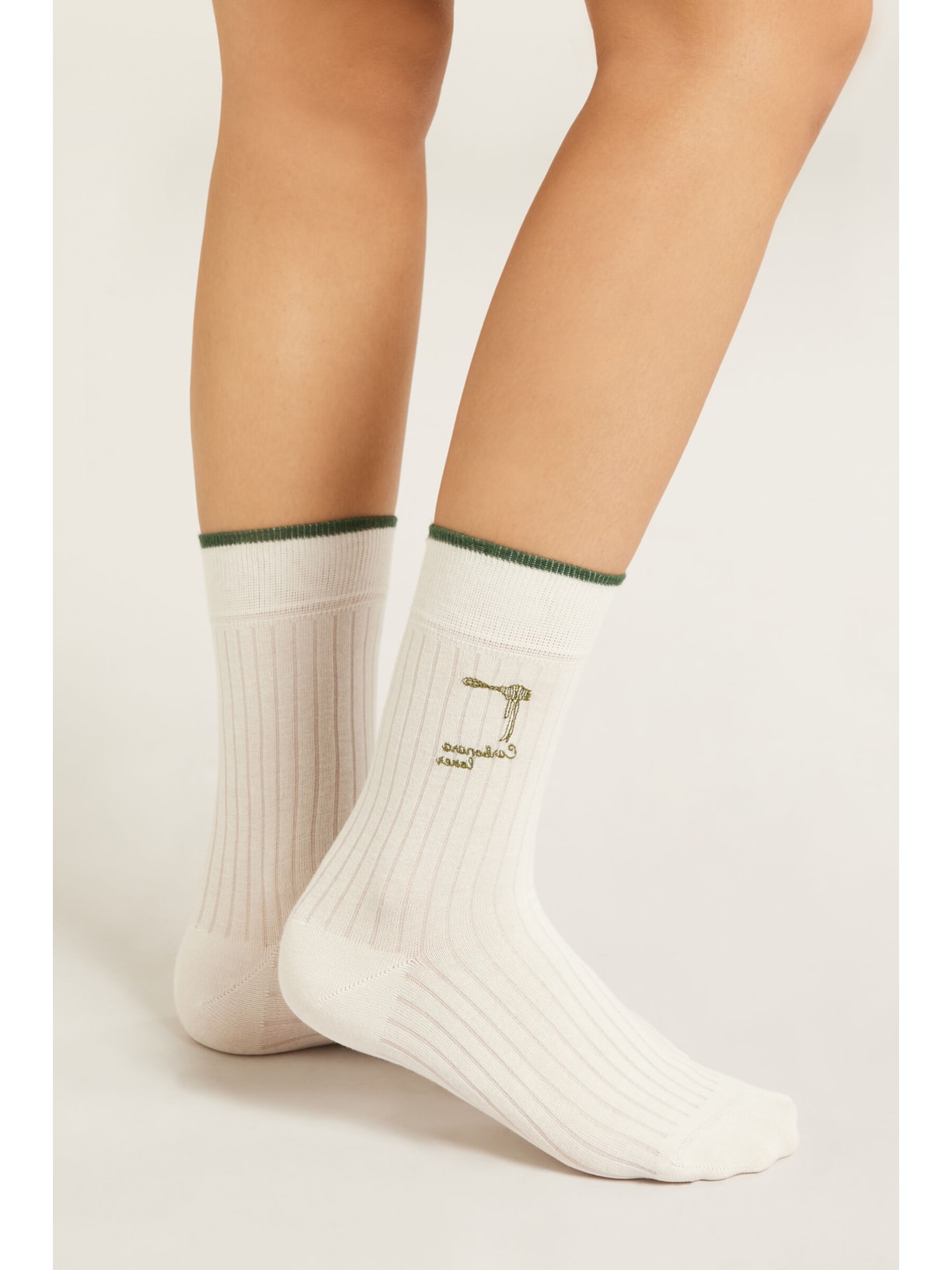 Meia Curta Com Bordado Estilo Italiano Branco Calzedonia