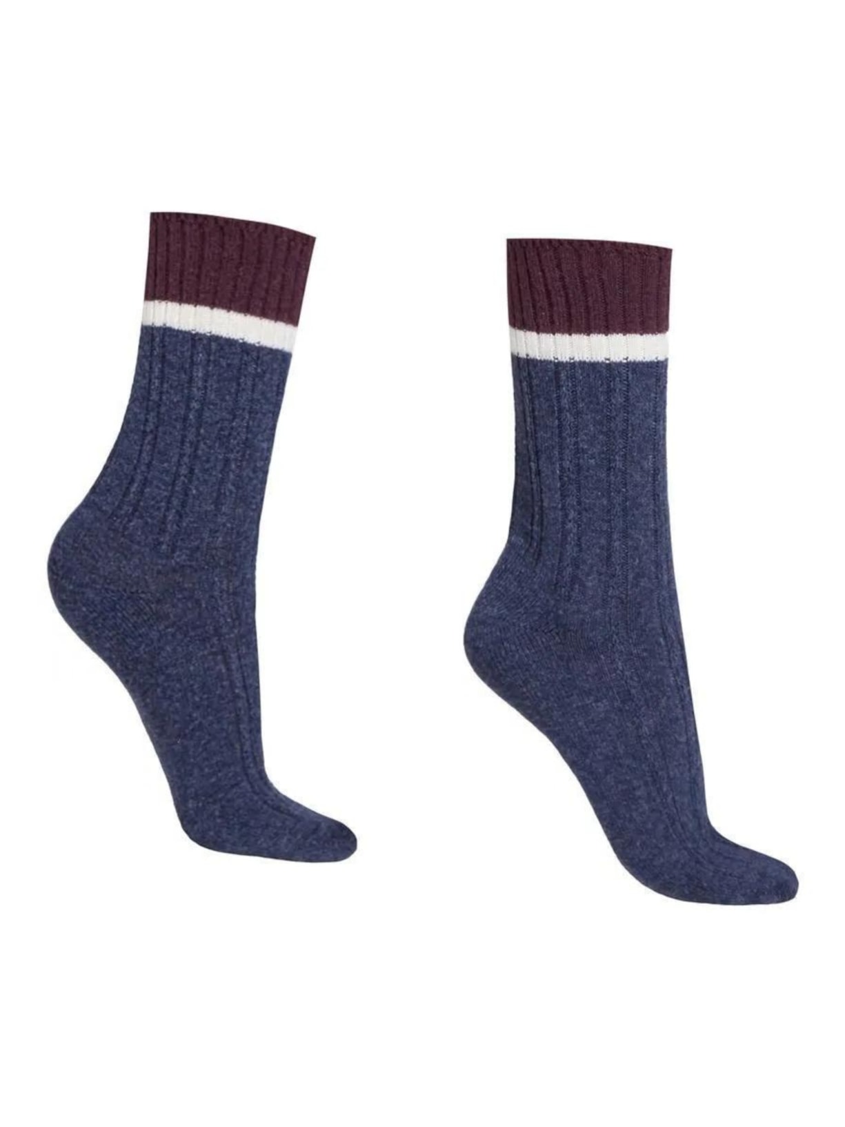 Meia Curta Com Cashmere e Borda Contrastante - Azul