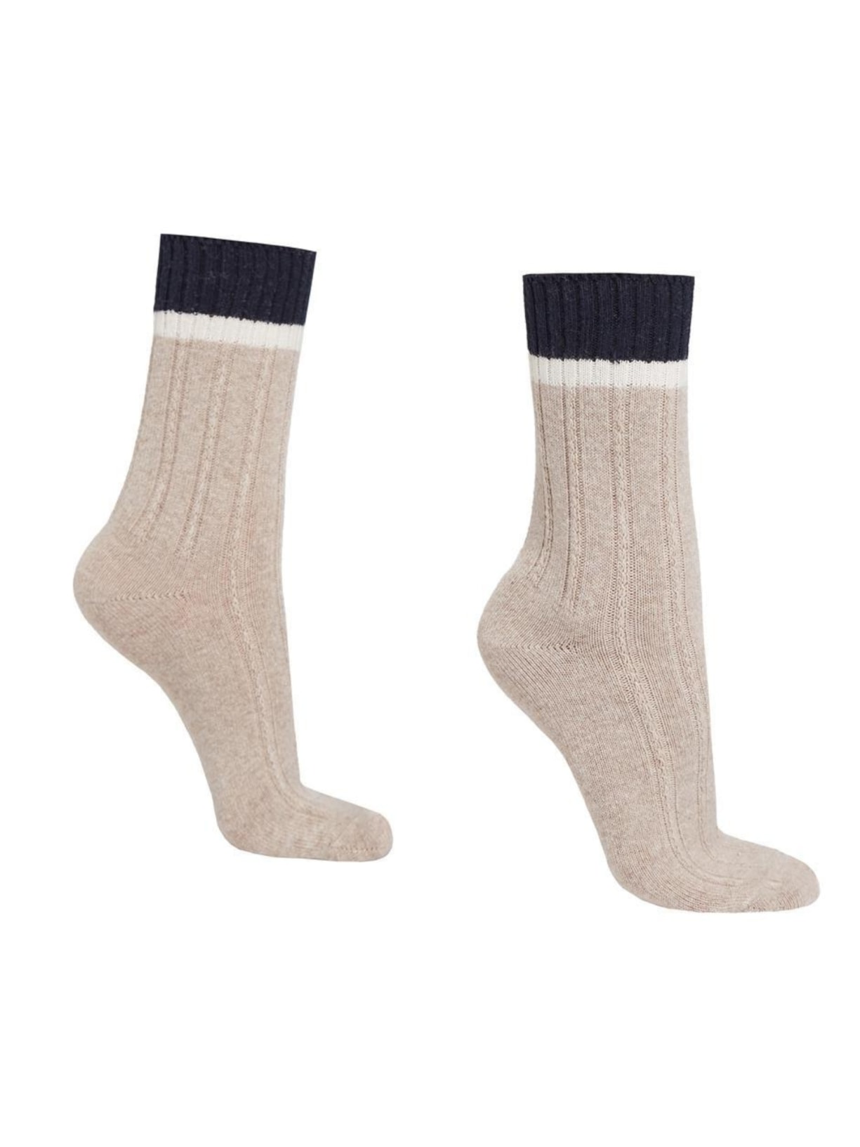 Meia Curta Com Cashmere e Borda Contrastante - Bege