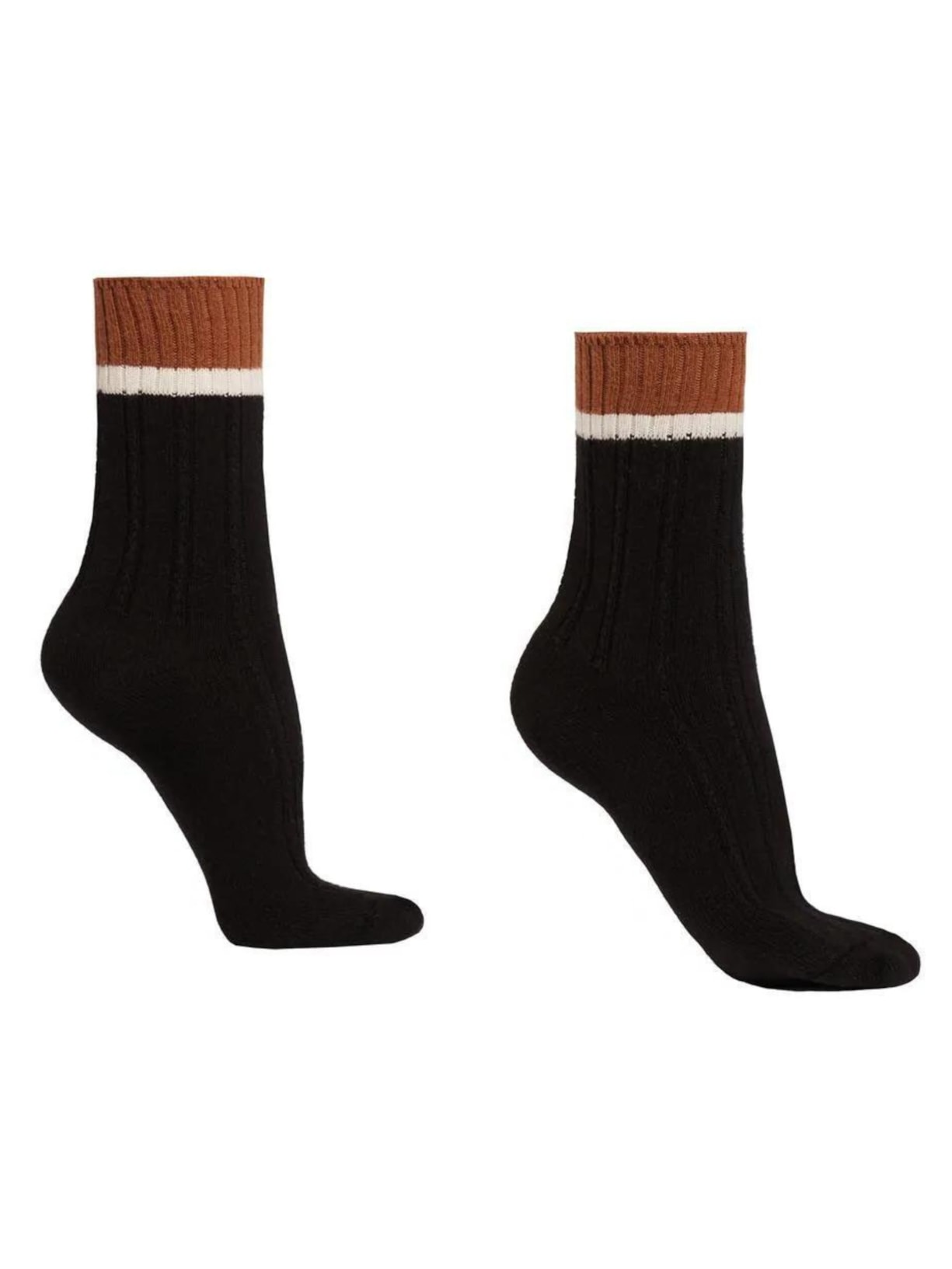 Meia Curta Com Cashmere e Borda Contrastante - Preto