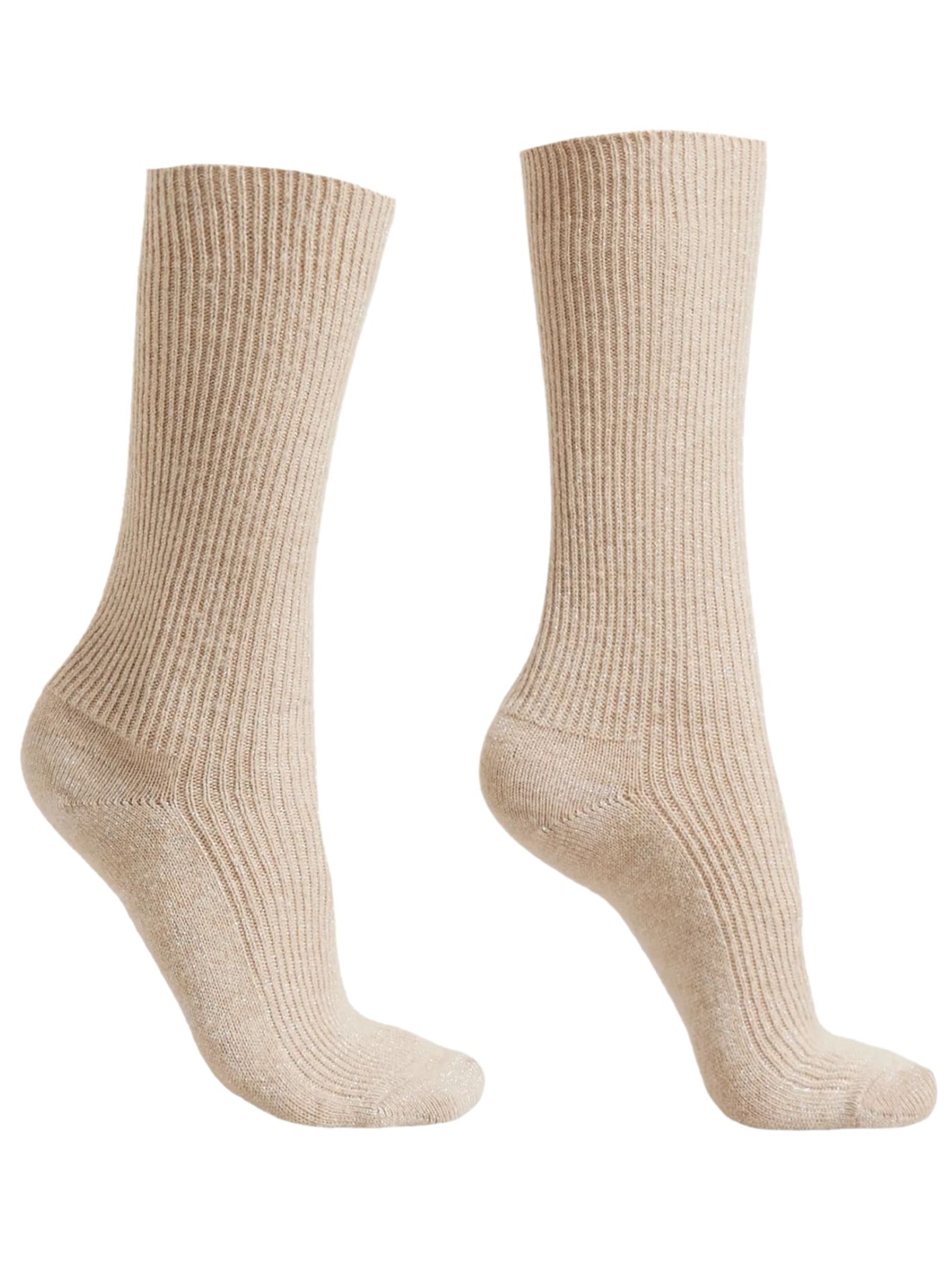 Meia Curta Com Cashmere e Glitter - Bege