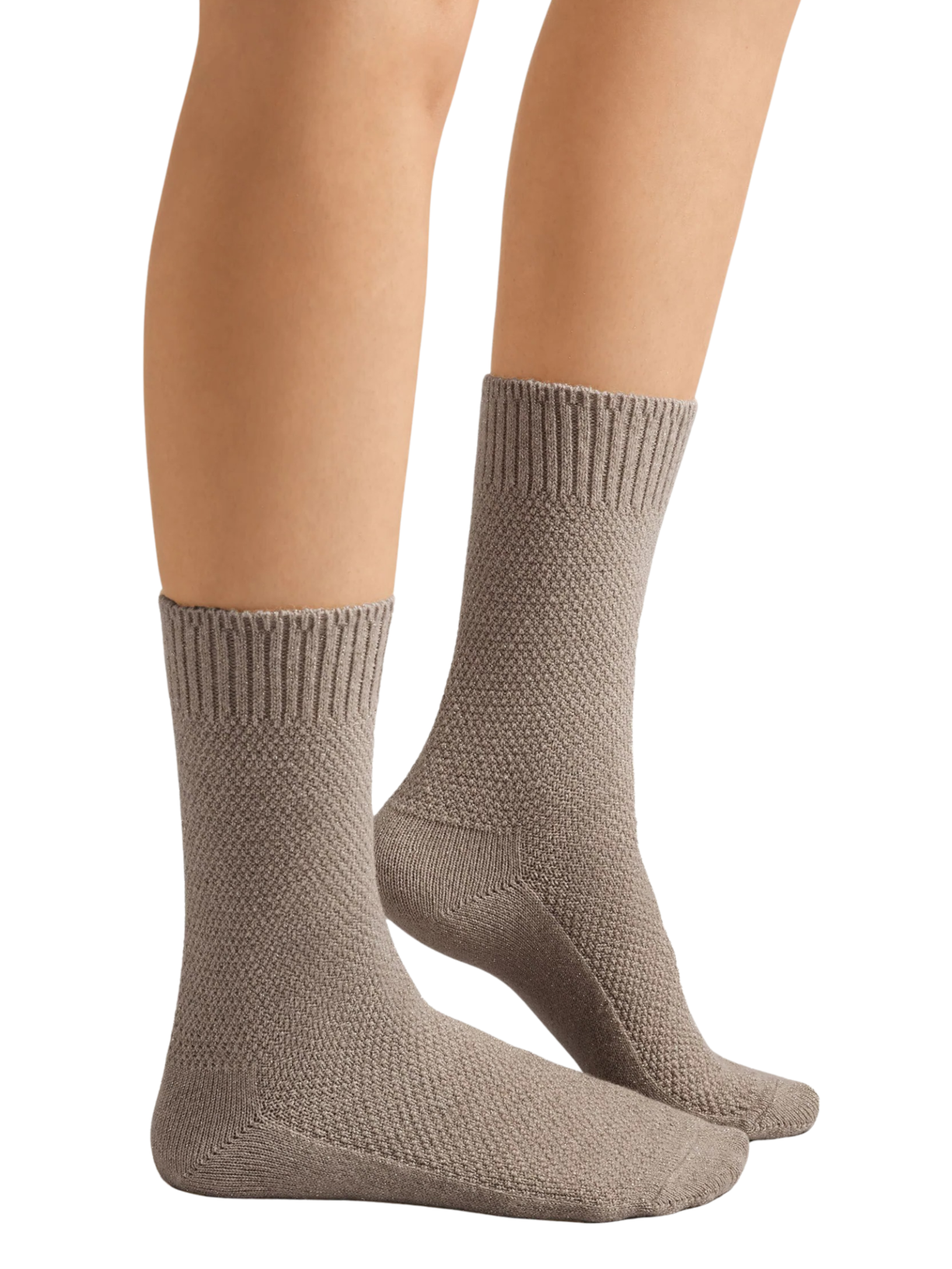 Meia Curta Com Cashmere e Glitter Bege Calzedonia