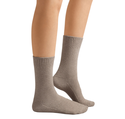 Meia Curta Com Cashmere e Glitter - Bege